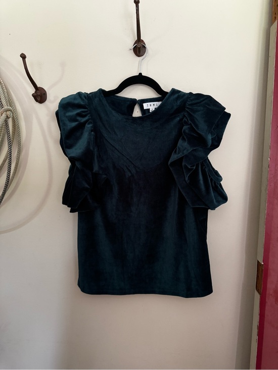 THML Tops - THML Dark Teal Velvet Puff Sleeve Top